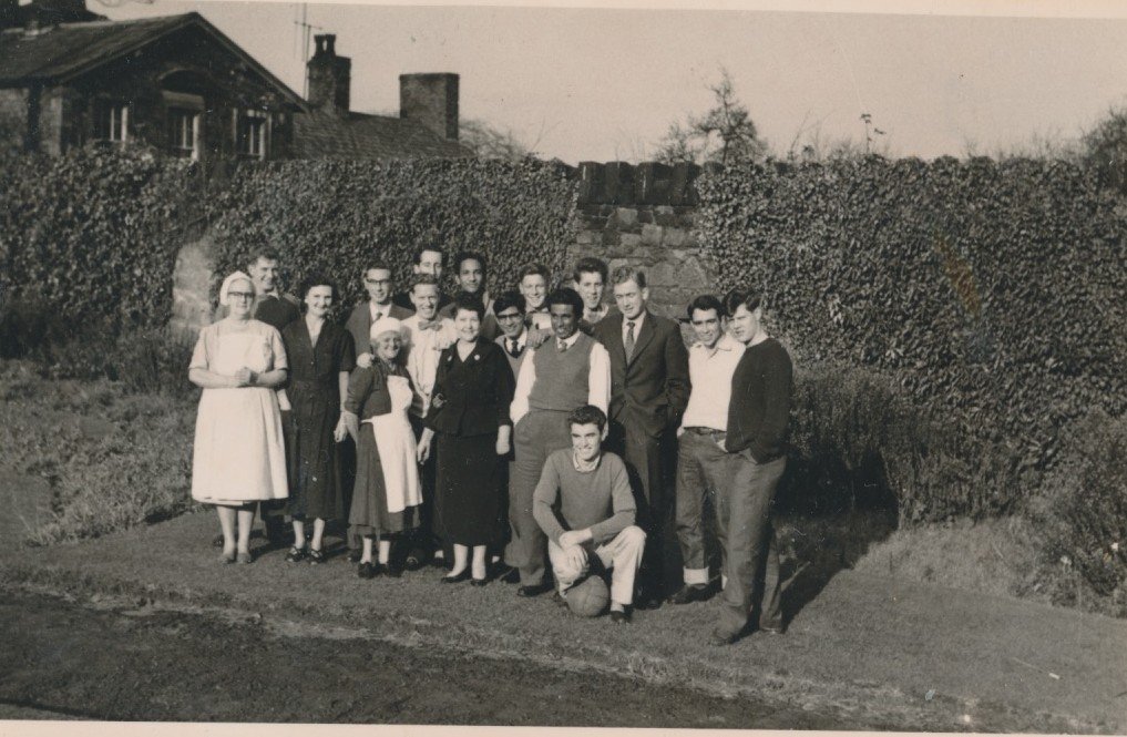 he-staff-and-residents-of-Gorsey-Cop.-Margaret-Davis-is-centre-black.-Gorsey-Cop-Farm-can-be-seen-in-the-background